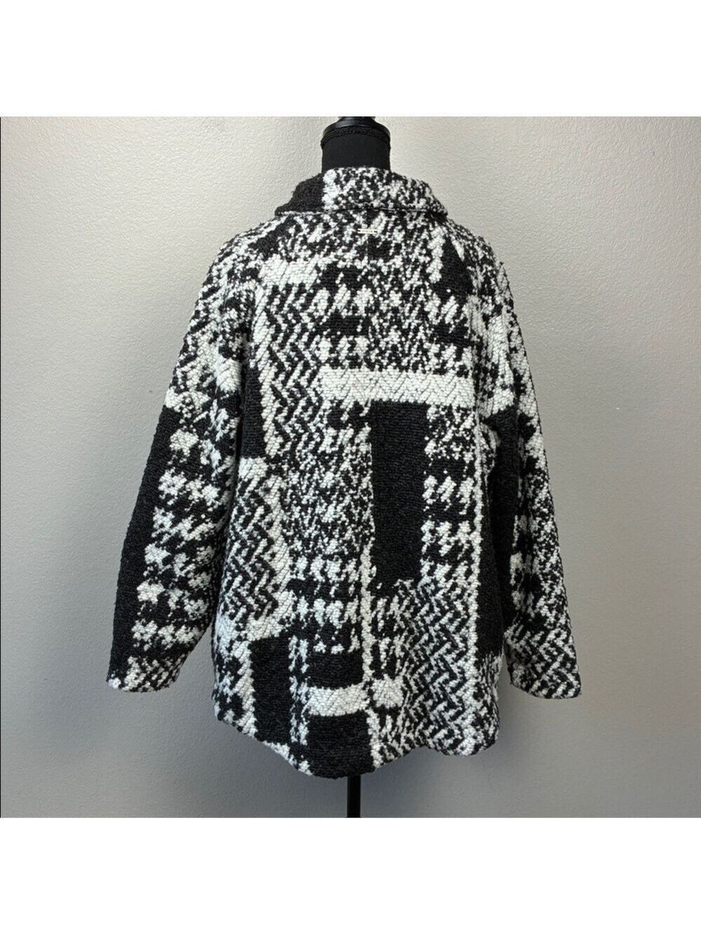 Prana Sakari Jacket Wool Sherpa Lined Shacket Coat Black White Herringbone L - Picture 9 of 12